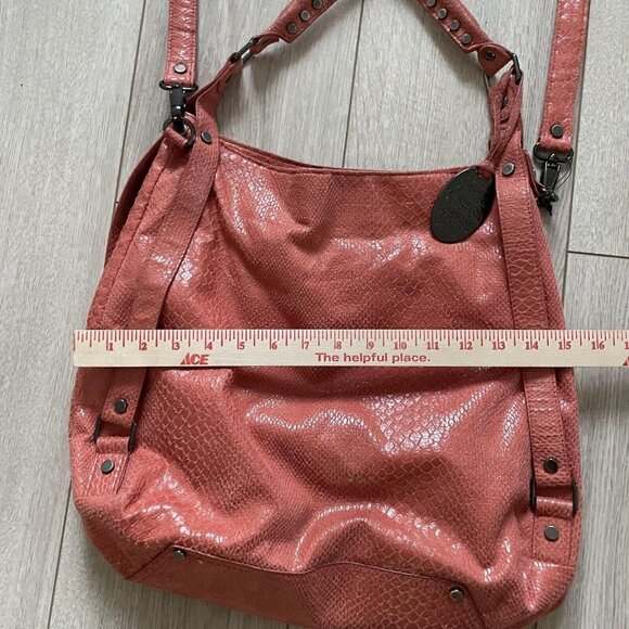 Kenneth Cole Reaction Faux Leather Crossbody Bag Snake Embossed Studded Orange - Picture 7 of 12